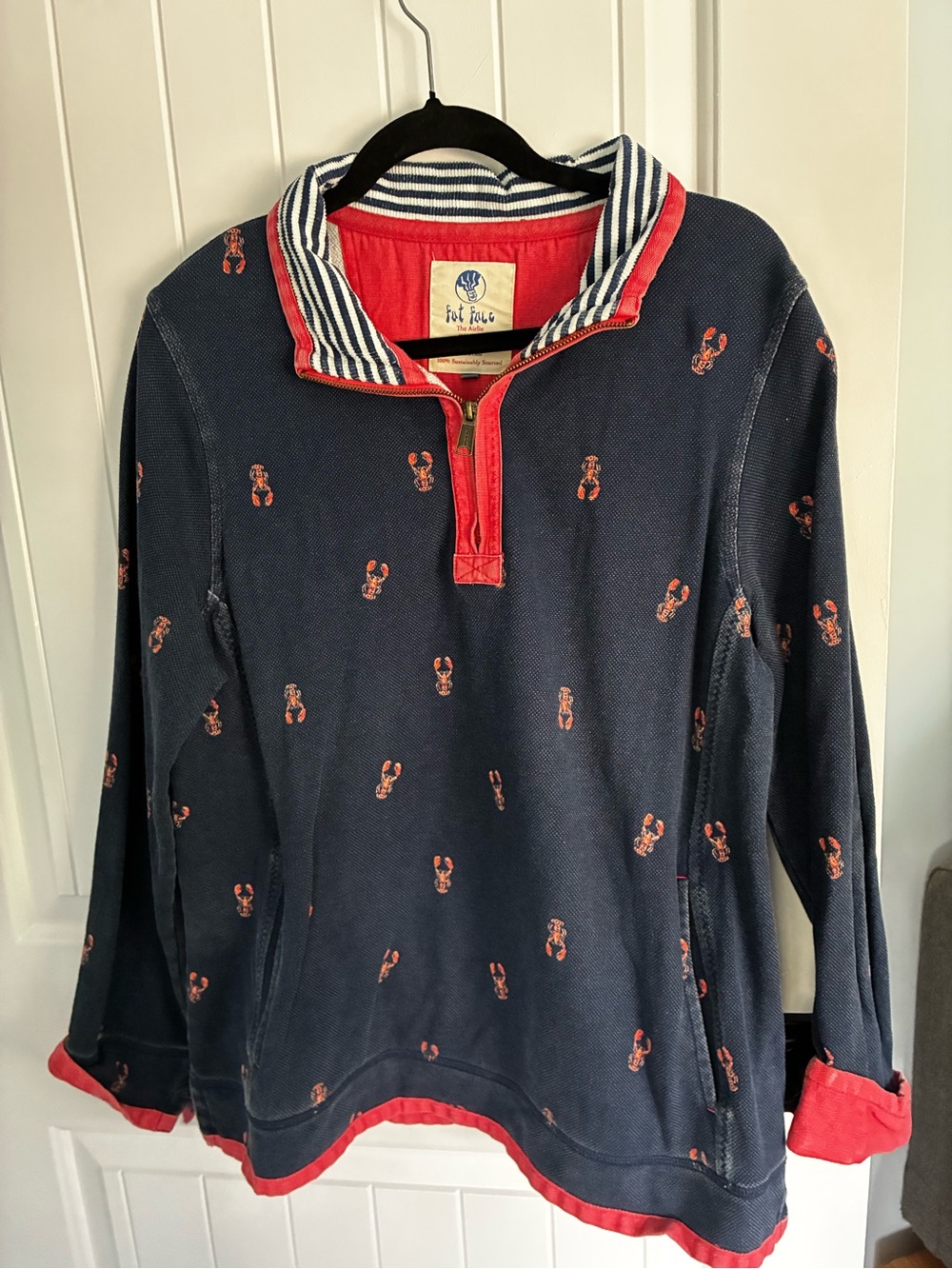 Fat Face Airlie Navy Sweatshirt with Red Trim and Lobster Motif